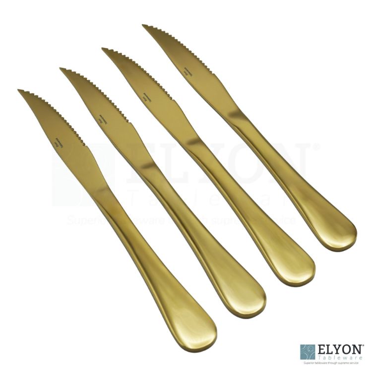 Elyon Luly Reflective Gold Steak Knives 4 Piece Set Stainless Steel Cutlery Service For 4