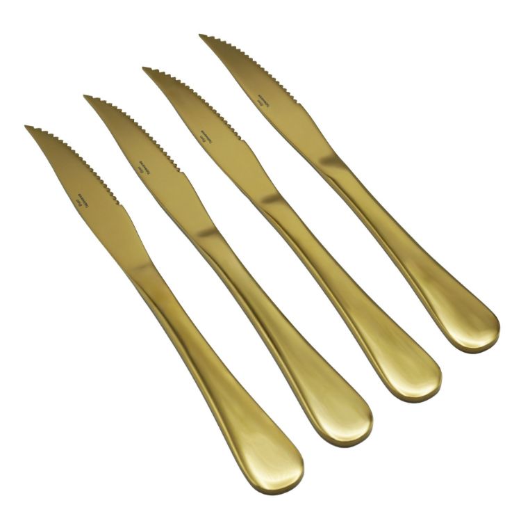 Elyon Luly Reflective Gold Steak Knives 4 Piece Set Stainless Steel Cutlery Service For 4