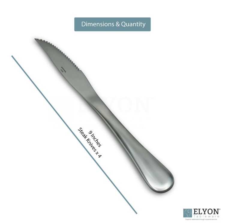 Elyon Luly Reflective Silver Steak Knives 4 Piece Set Stainless Steel Cutlery Service For 4