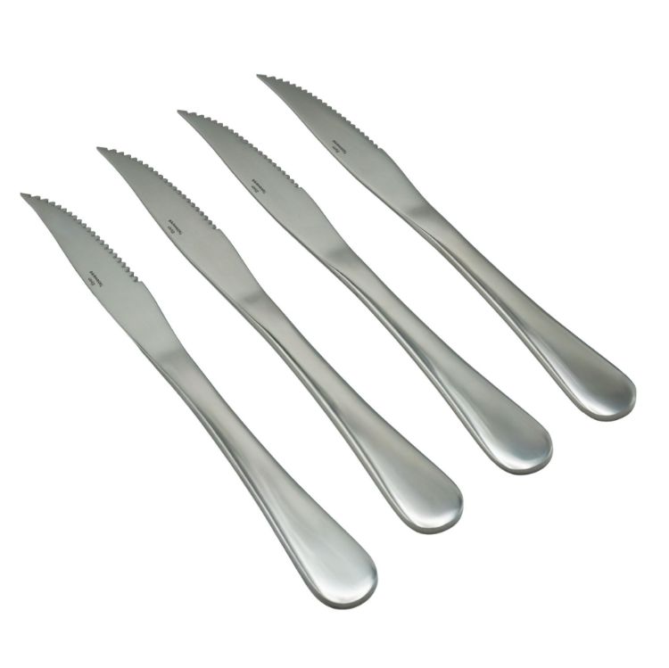 Elyon Luly Reflective Silver Steak Knives 4 Piece Set Stainless Steel Cutlery Service For 4