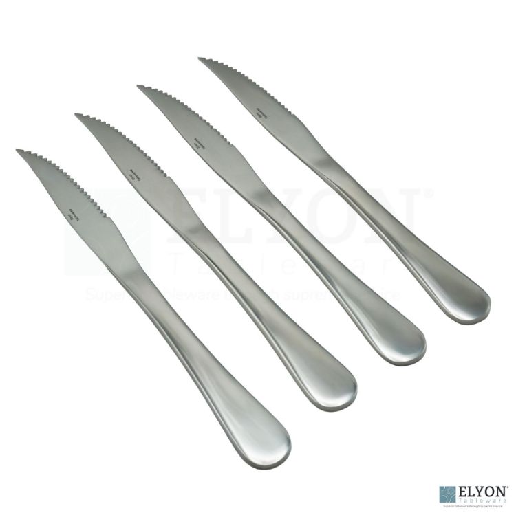 Elyon Luly Reflective Silver Steak Knives 4 Piece Set Stainless Steel Cutlery Service For 4
