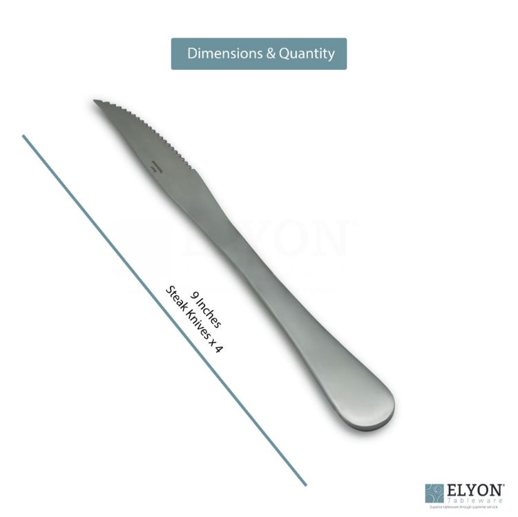 Elyon Luly Matte Silver Steak Knives 4 Piece Set Stainless Steel Cutlery Service For 4
