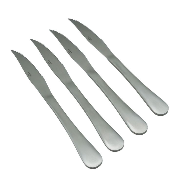 Elyon Luly Matte Silver Steak Knives 4 Piece Set Stainless Steel Cutlery Service For 4