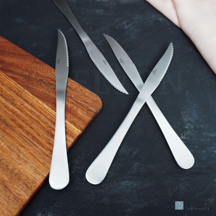 Elyon Luly Matte Silver Steak Knives 4 Piece Set Stainless Steel Cutlery Service For 4
