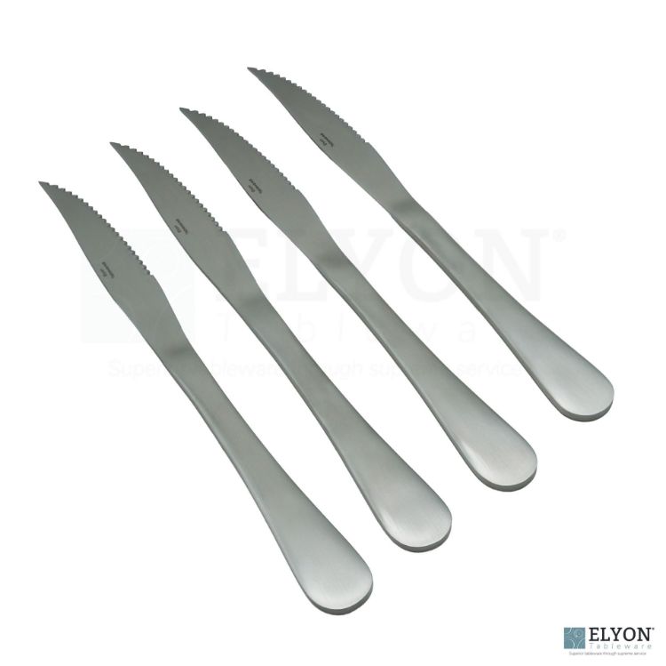 Elyon Luly Matte Silver Steak Knives 4 Piece Set Stainless Steel Cutlery Service For 4