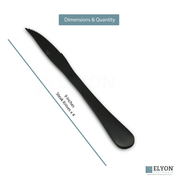 Elyon Luly Matte Black Steak Knives 4 Piece Set Stainless Steel Cutlery Service For 4