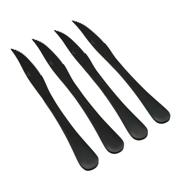 Elyon Luly Matte Black Steak Knives 4 Piece Set Stainless Steel Cutlery Service For 4