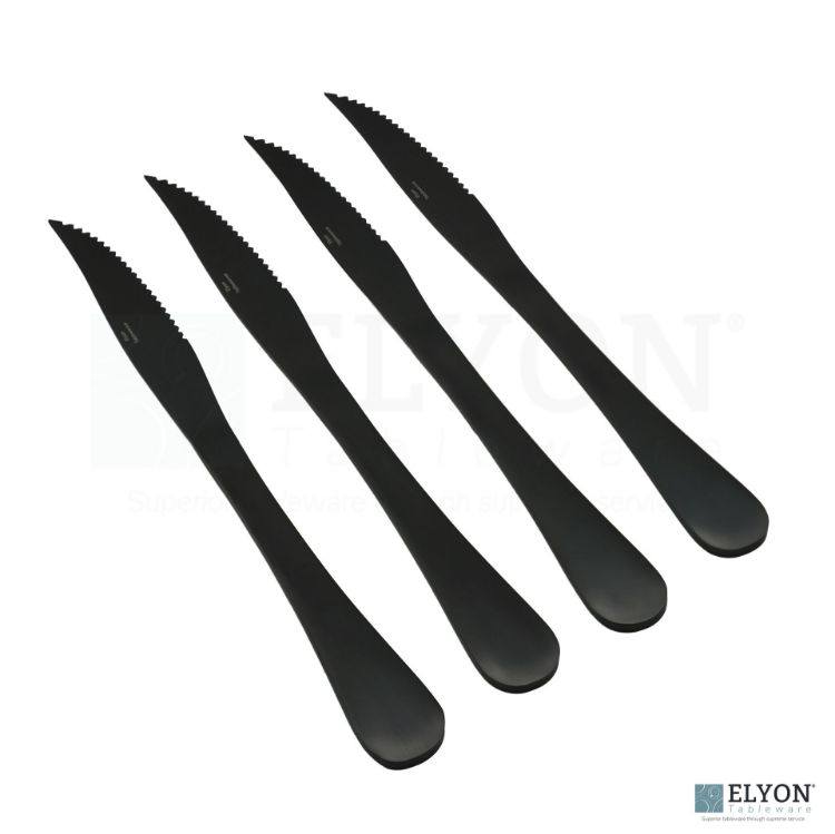 Elyon Luly Matte Black Steak Knives 4 Piece Set Stainless Steel Cutlery Service For 4