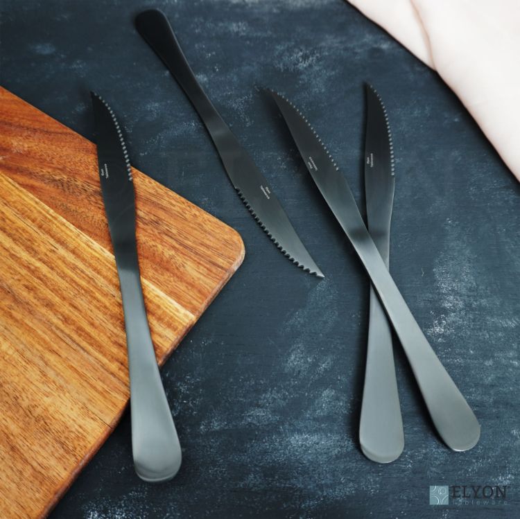Elyon Luly Matte Black Steak Knives 4 Piece Set Stainless Steel Cutlery Service For 4