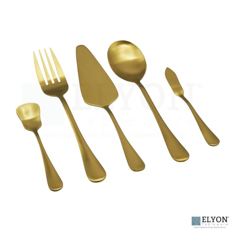 Elyon Luly Matte Gold Hostess 5 Piece Set Stainless Steel Serving Set