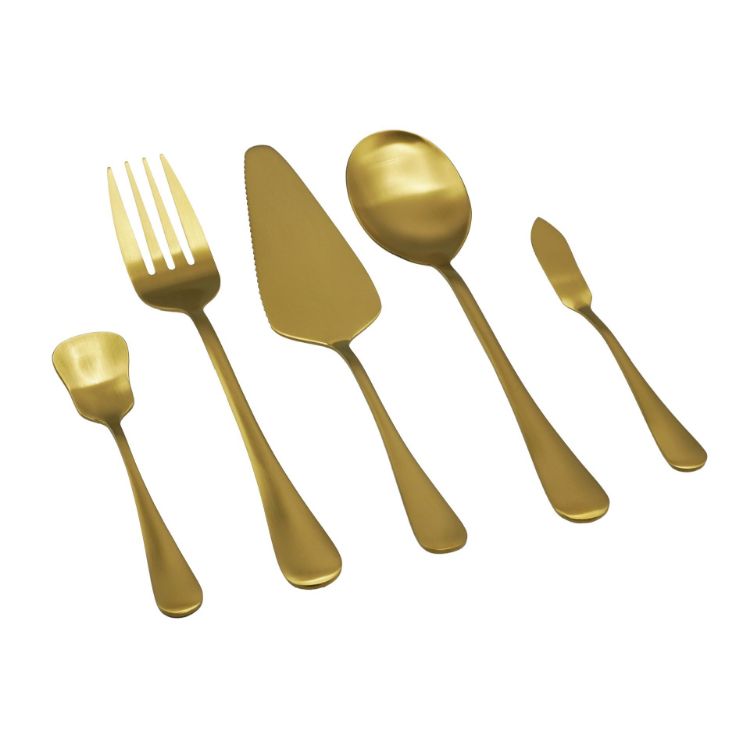 Elyon Luly Matte Gold Hostess 5 Piece Set Stainless Steel Serving Set