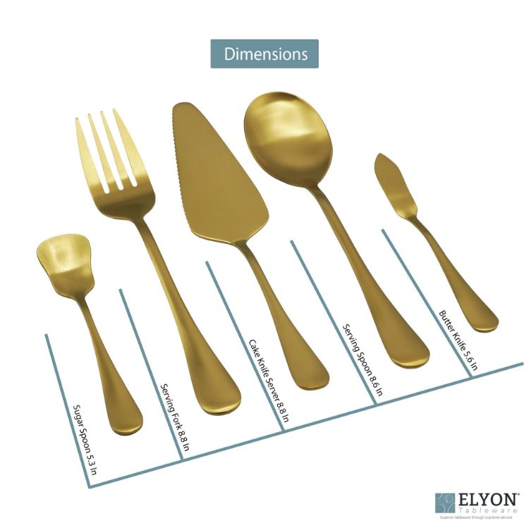 Elyon Luly Matte Gold Hostess 5 Piece Set Stainless Steel Serving Set