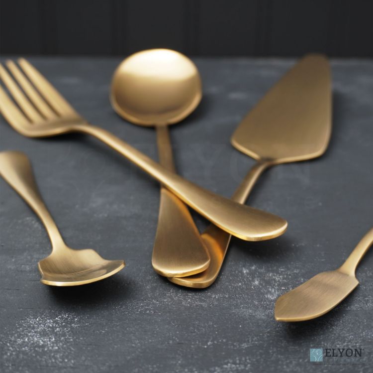 Elyon Luly Matte Gold Hostess 5 Piece Set Stainless Steel Serving Set