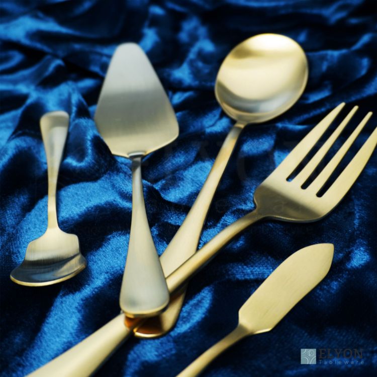 Elyon Luly Matte Gold Hostess 5 Piece Set Stainless Steel Serving Set