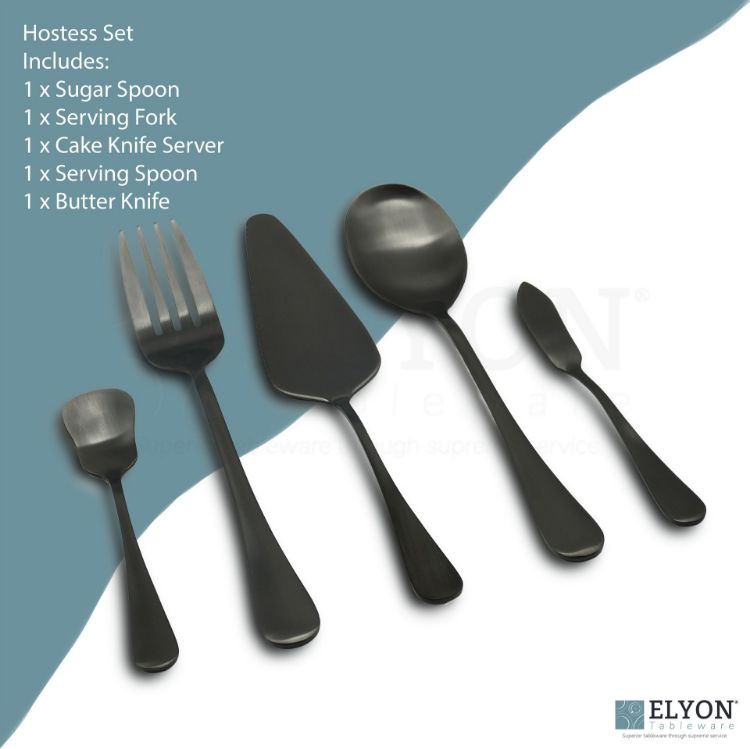 Elyon Luly Matte Black Hostess 5 Piece Set Stainless Steel Serving Set