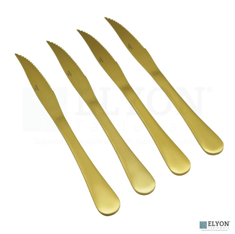 Elyon Luly Matte Gold Steak Knives 4 Piece Set Stainless Steel Cutlery Service For 4
