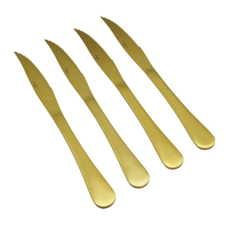 Elyon Luly Matte Gold Steak Knives 4 Piece Set Stainless Steel Cutlery Service For 4
