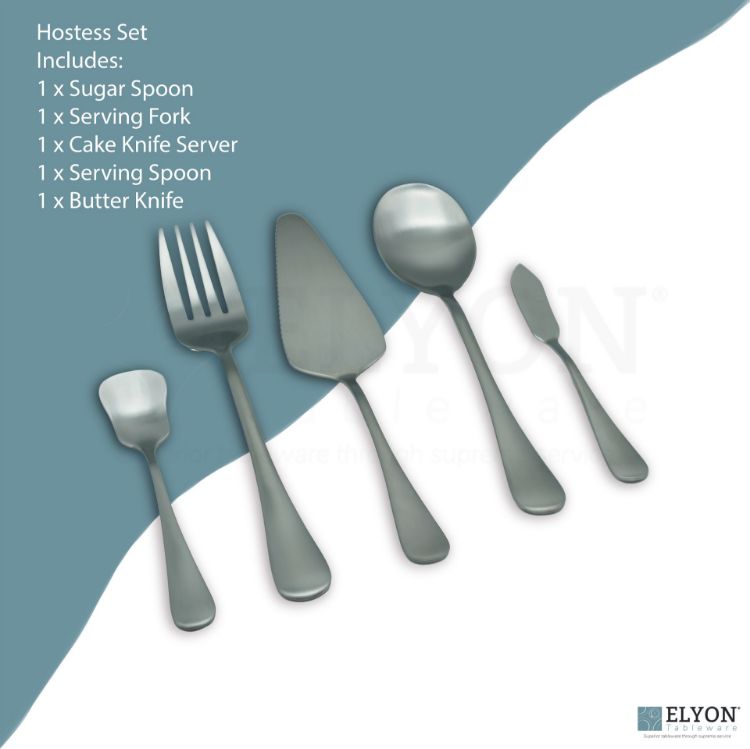 Elyon Luly Matte Silver Hostess 5 Piece Set Stainless Steel Serving Set