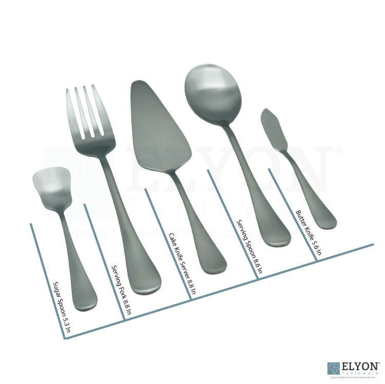 Elyon Luly Matte Silver Hostess 5 Piece Set Stainless Steel Serving Set