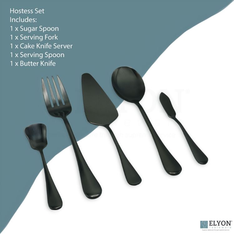 Elyon Luly Reflective Black Hostess 5 Piece Set Stainless Steel Serving Set
