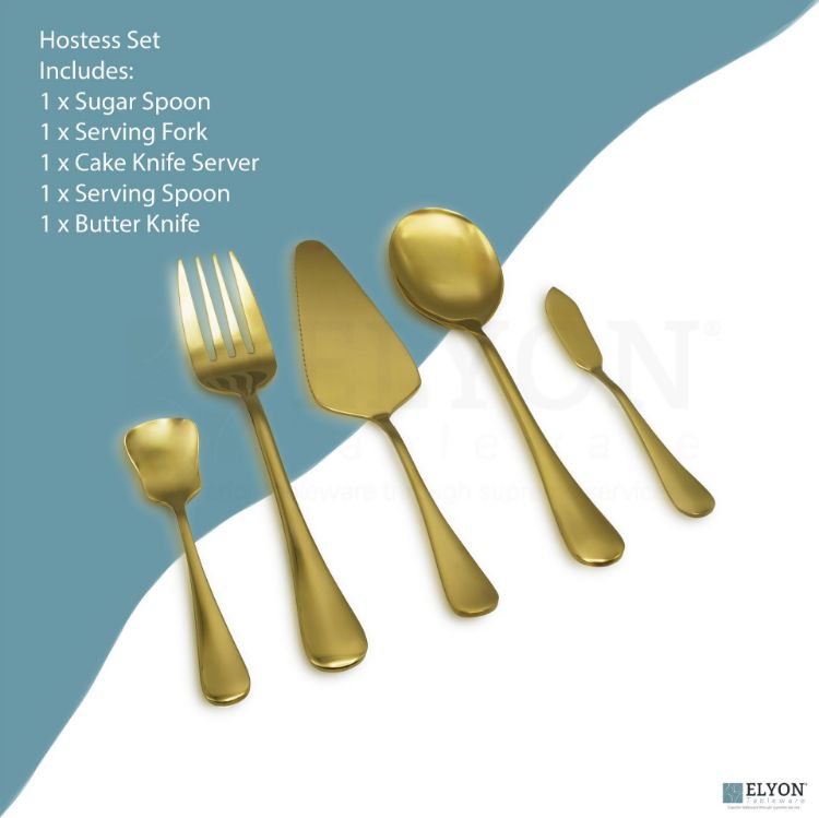 Elyon Luly Reflective Gold Hostess 5 Piece Set Stainless Steel Serving Set