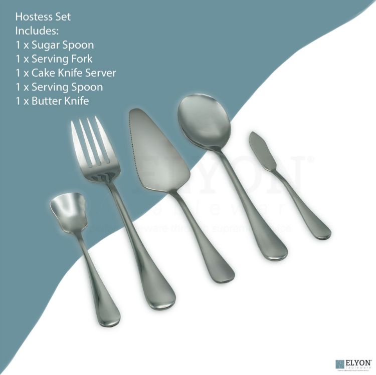 Elyon Luly Reflective Silver Hostess 5 Piece Set Stainless Steel Serving Set