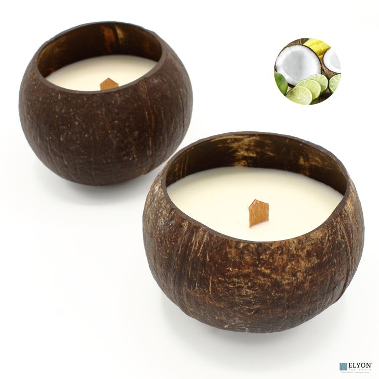 Coconut Bowl Candle Set 2 Scented Candles 50 Hour Burn Time Coconut Lime Scent